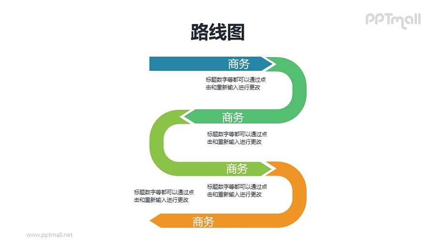 蛇形4部分递进关系PPT模板素材