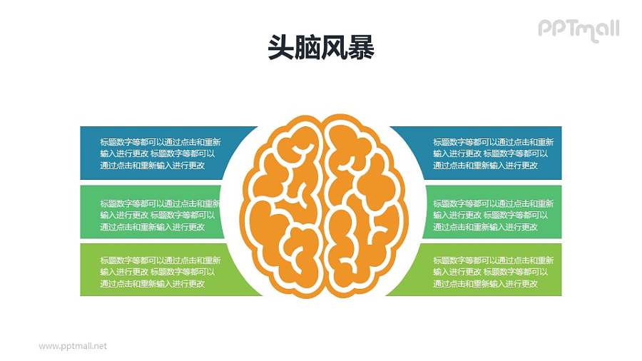 大脑的六部分/头脑风暴分析PPT模板素材下载