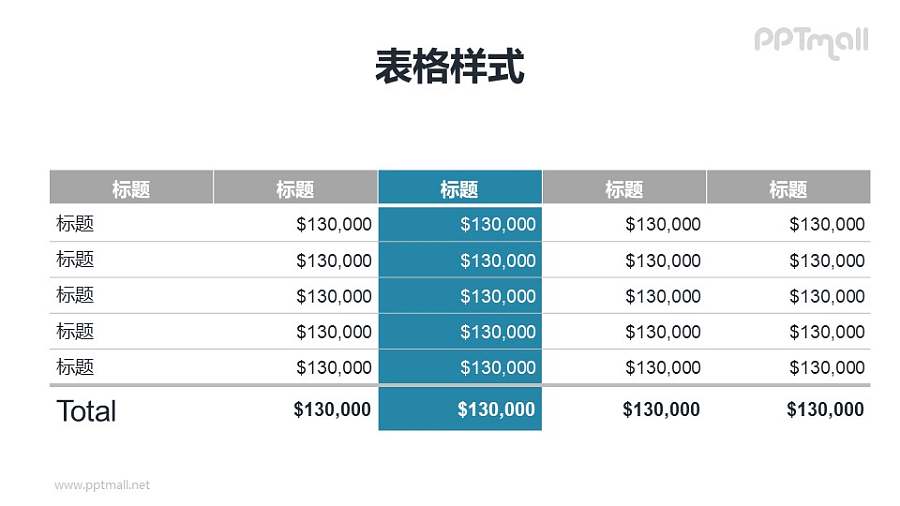 带强调列的PPT表格样式模板下载