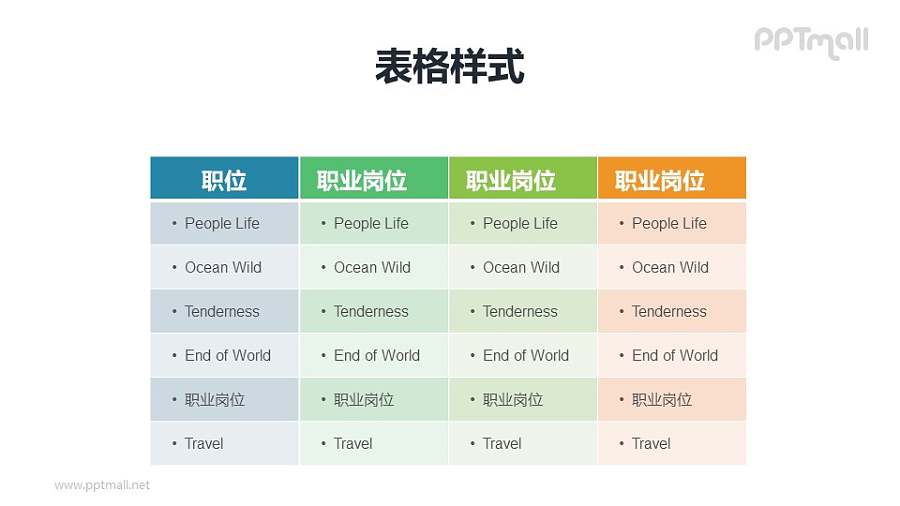 多彩色表格PPT模板素材下载