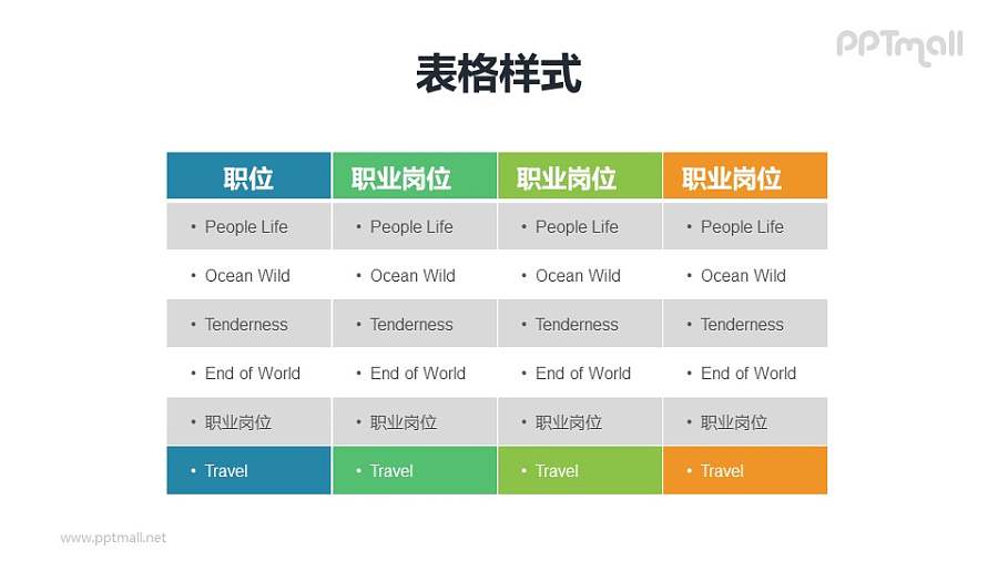 多彩色表格PPT模板素材下载