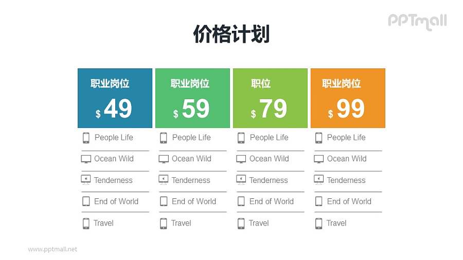 价格计划表/职位描述表PPT模板下载