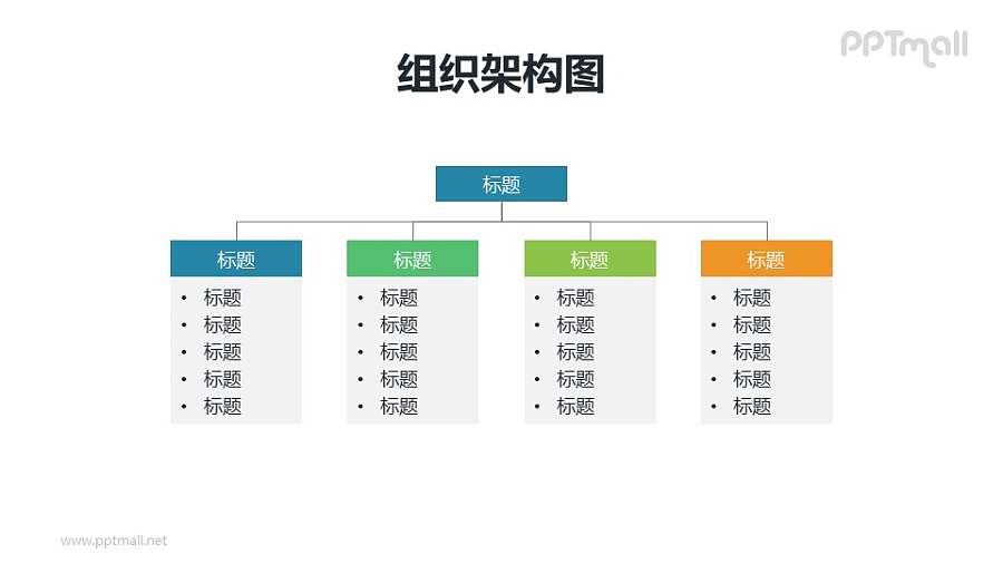 纵向2层深度的组织架构图的PPT模板素材