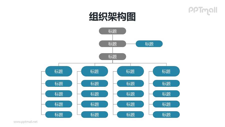 纵向4层结构的组织架构图（包含助理）PPT模板素材