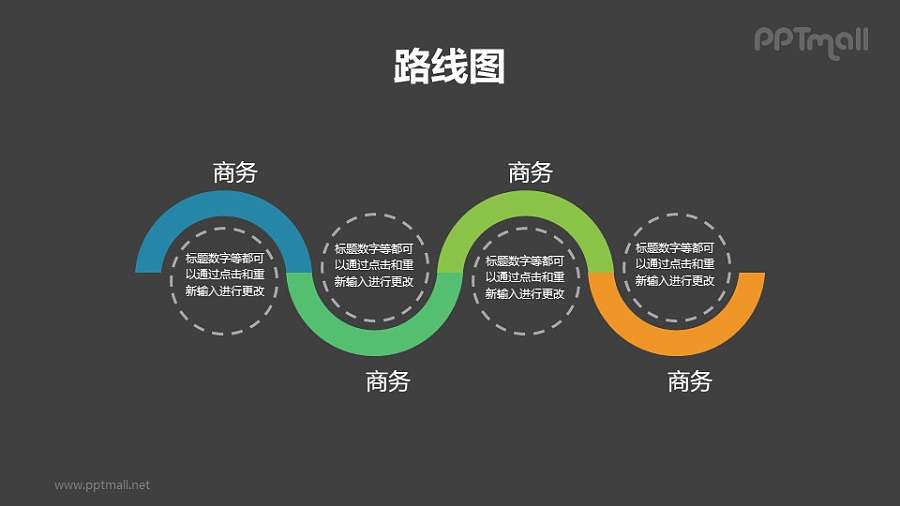 双S型4部分递进关系PPT模板素材