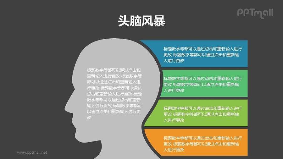 人头剪影四分解释PPT模板素材下载