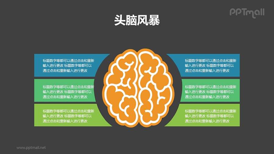 大脑的六部分/头脑风暴分析PPT模板素材下载