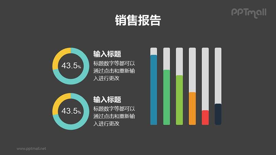 柱形图和圆环图混合图形的PPT素材模板
