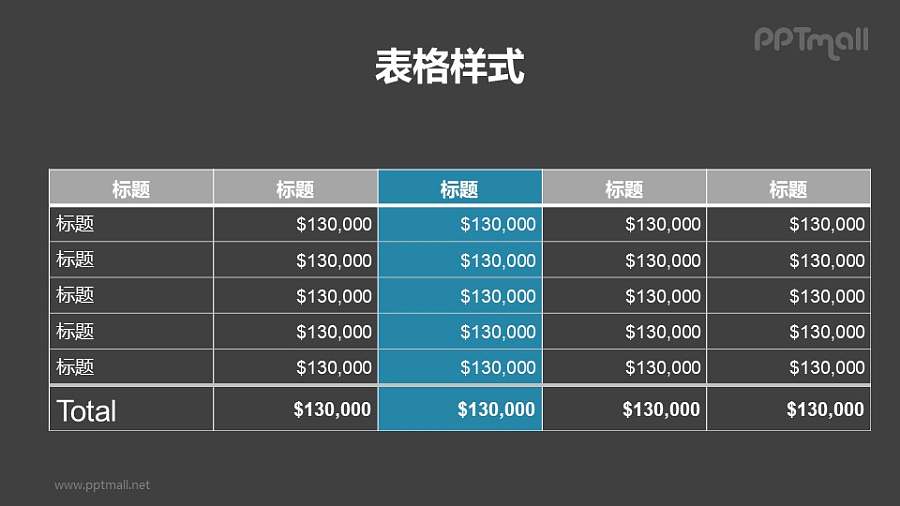 带强调列的PPT表格样式模板下载