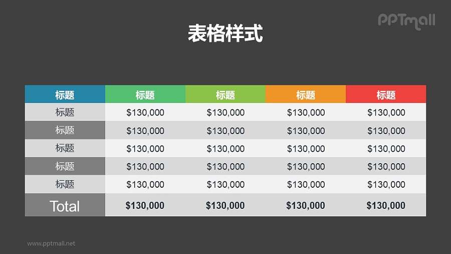 彩色表头的汇总表格PPT模板下载