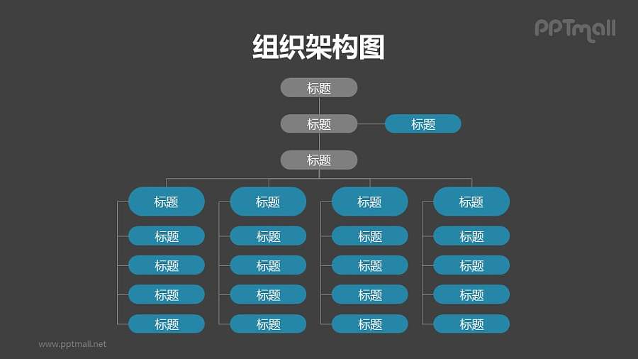 纵向4层结构的组织架构图（包含助理）PPT模板素材