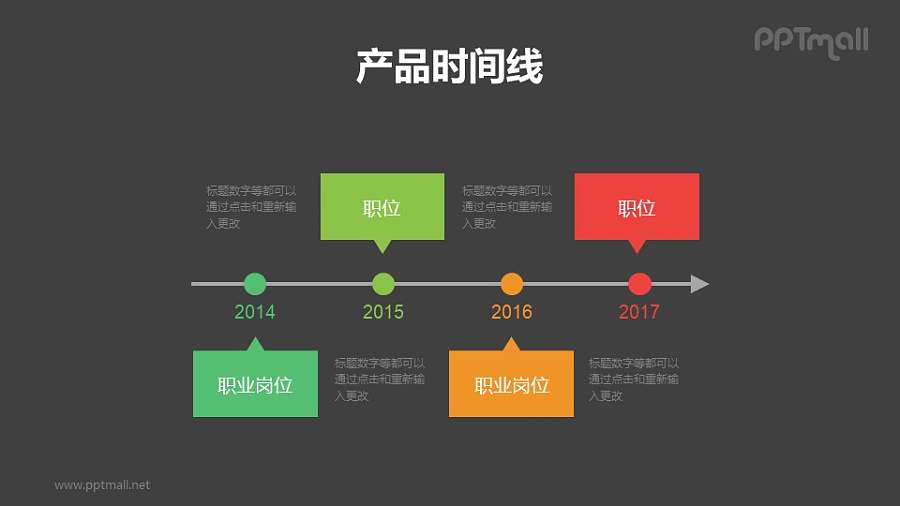 线条+色块组成的时间轴PPT素材下载