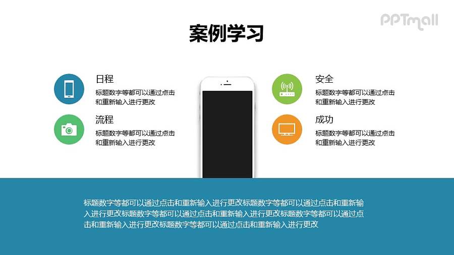 4部分带苹果手机样机的目录导航/要点列表PPT模板下载