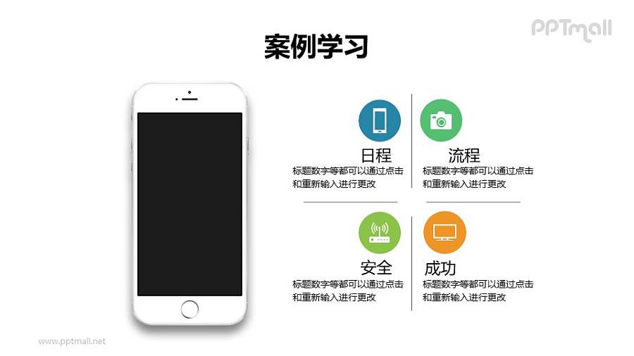 带苹果手机样机的4部分文字说明/目录导航/要点列表PPT模板下载