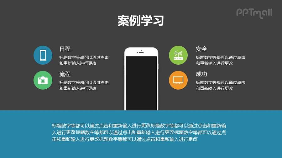 4部分带苹果手机样机的目录导航/要点列表PPT模板下载