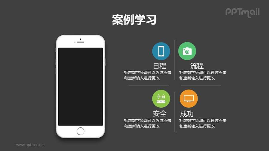 带苹果手机样机的4部分文字说明/目录导航/要点列表PPT模板下载