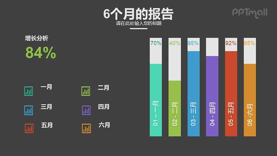 彩色的柱状图图文排版PPT下载