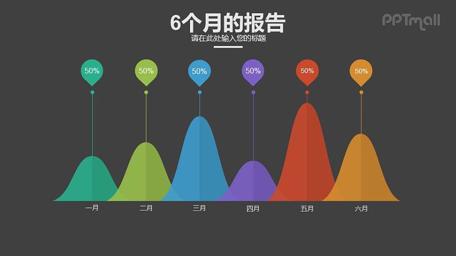 个性创意波浪形柱状图PPT模板素材