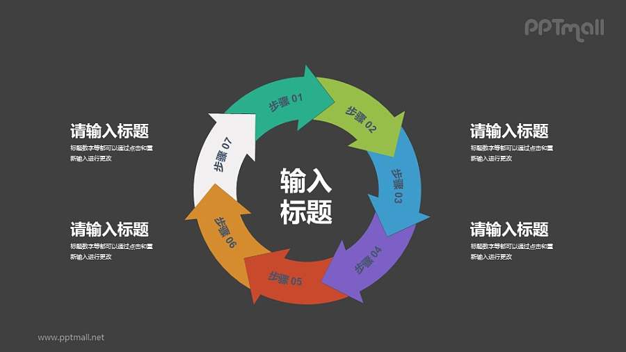 7部分箭头循环逻辑关系PPT素材下载