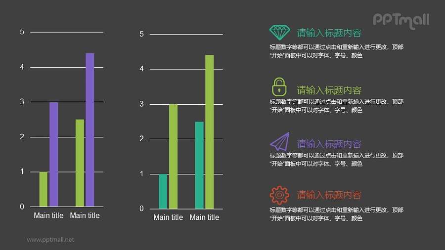 两组对比关系的柱状图PPT图表素材下载