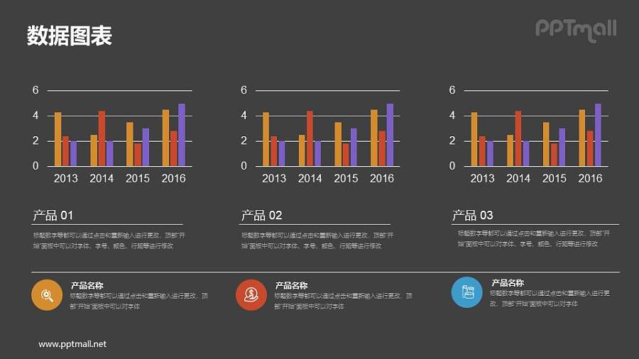 三组柱状图数据对比PPT素材下载