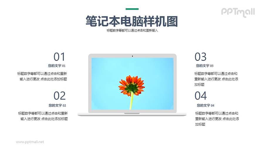 电脑样机图+4部分文字说明PPT模板下载