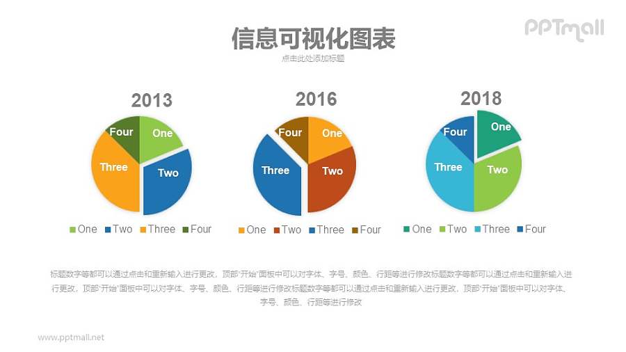 3组彩色的饼状图PPT数据模板下载