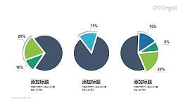 微立体风格的漂亮配色饼状图PPT模板下载