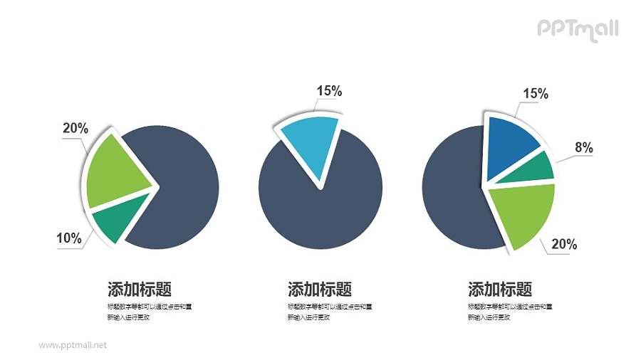 微立体风格的漂亮配色饼状图PPT模板下载