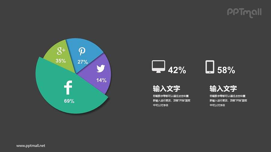 漂亮的微立体饼图PPT素材下载