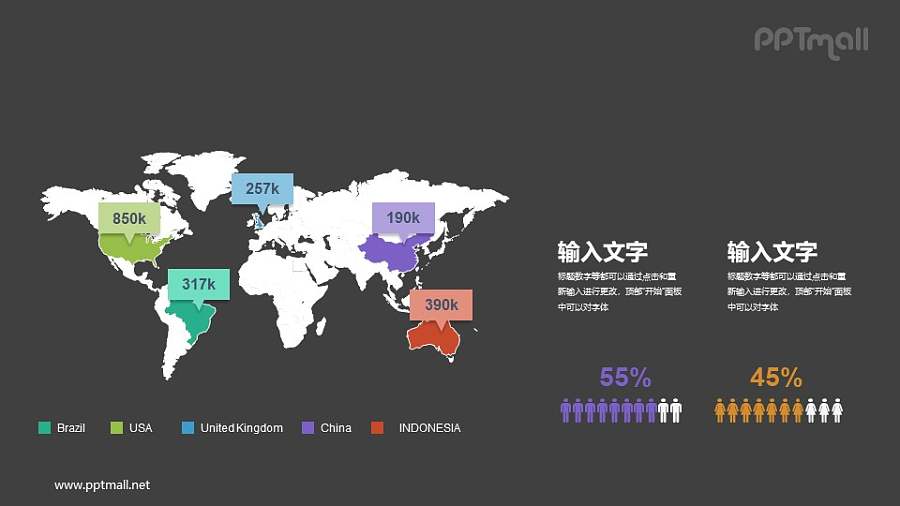 世界男女比例对比PPT数据图示下载