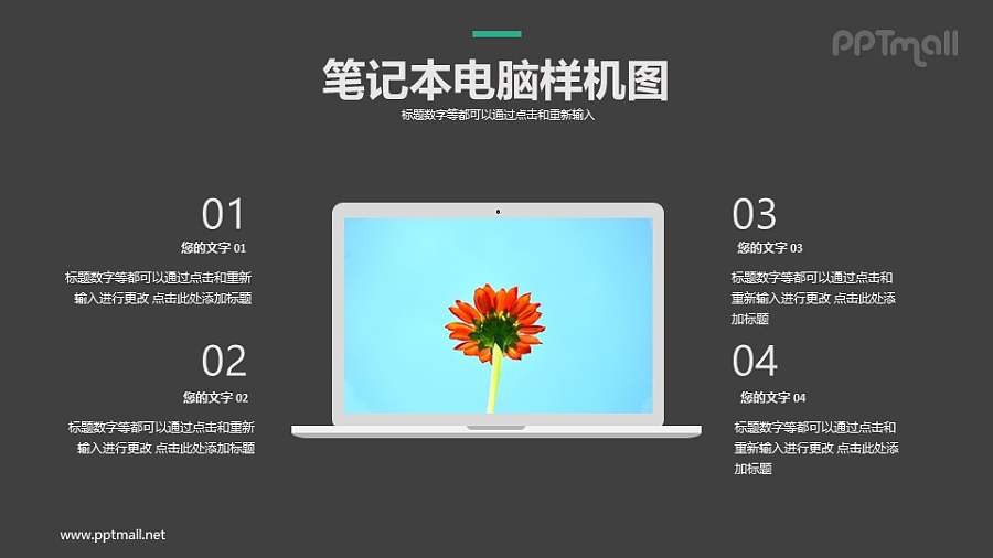 电脑样机图+4部分文字说明PPT模板下载