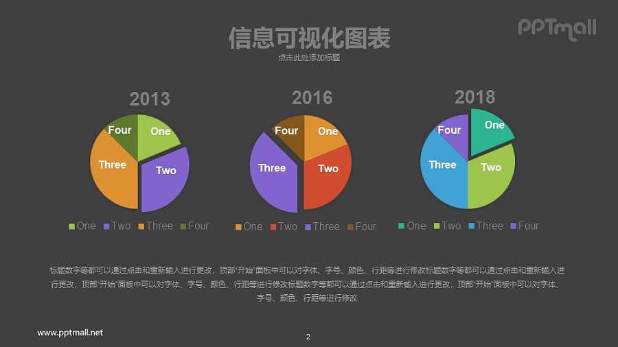 3组彩色的饼状图PPT数据模板下载