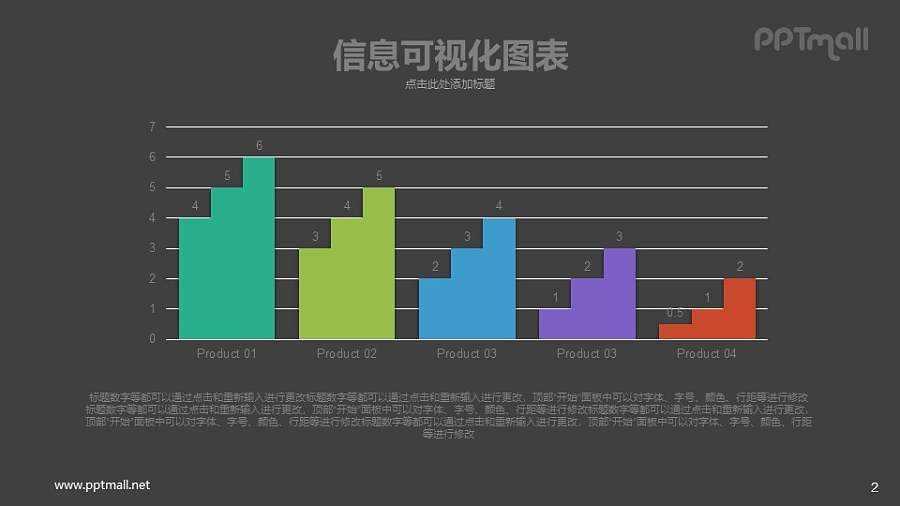 阶梯状的柱状图PPT图表素材模板下载