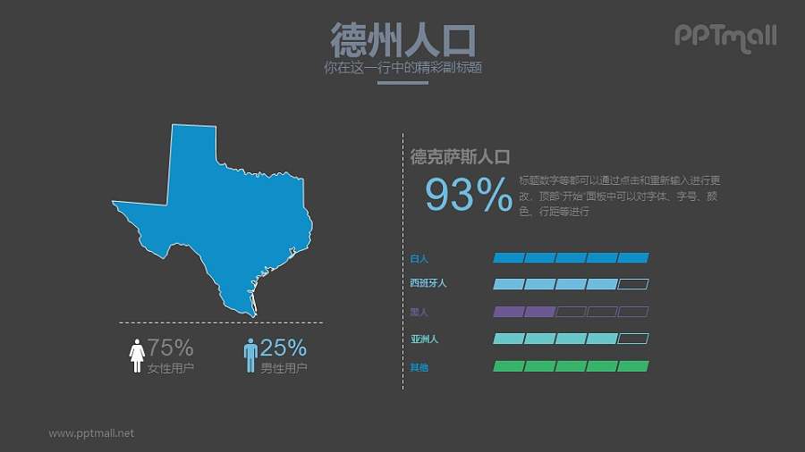 美国德州人口分析PPT模板下载