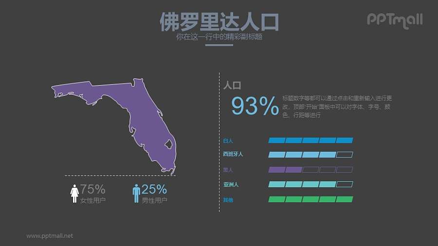 美国佛罗里达州人口分析PPT模板下载