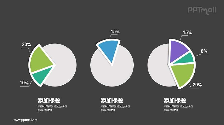 微立体风格的漂亮配色饼状图PPT模板下载