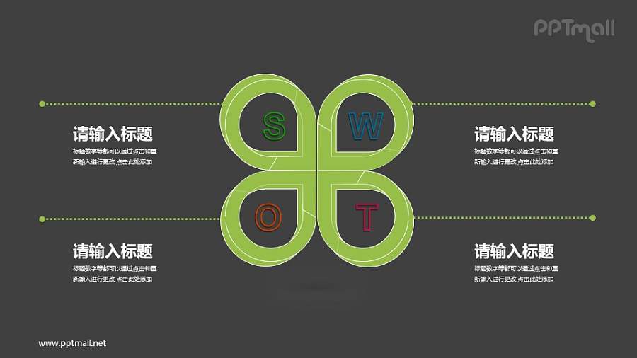 绿色的SWOT模型PPT素材模板下载