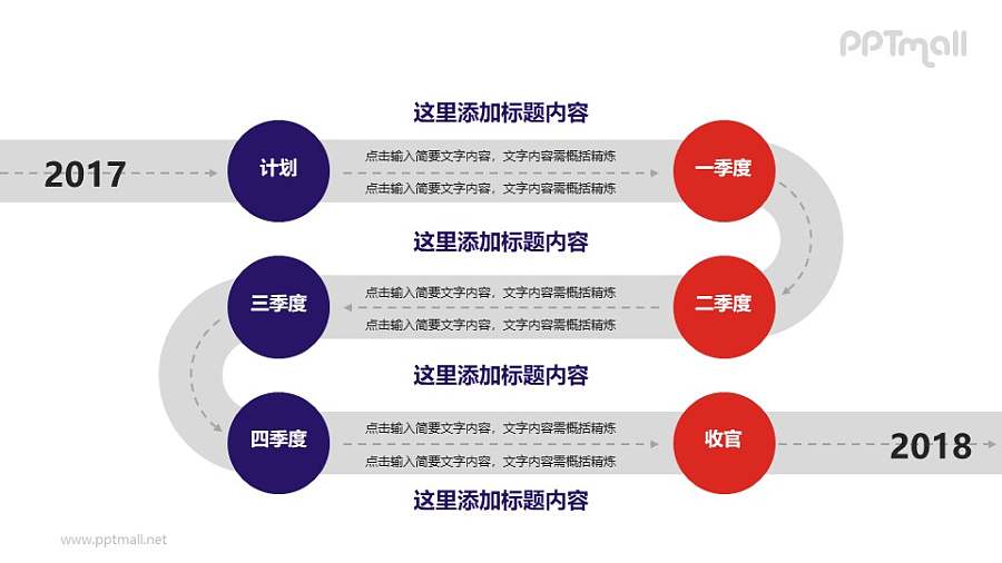 弯曲路径的递进关系PPT素材模板下载