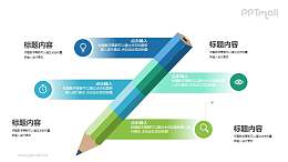 铅笔一分为四的PPT逻辑图示素材下载