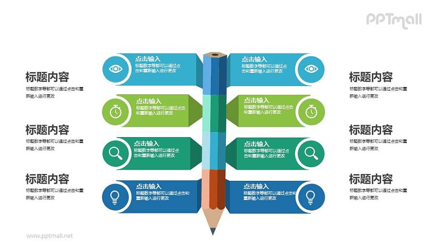 十个方面分析一根铅笔的PPT逻辑图示素材下载