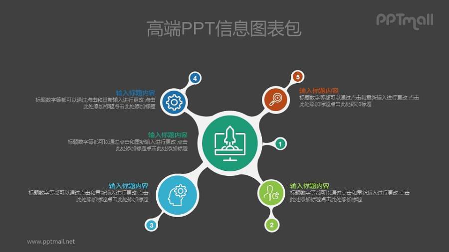 爆炸型的总分关系PPT数据图示素材下载