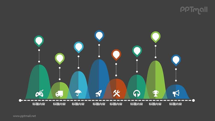 个性创意的圆弧形的柱状图PPT数据图示素材下载
