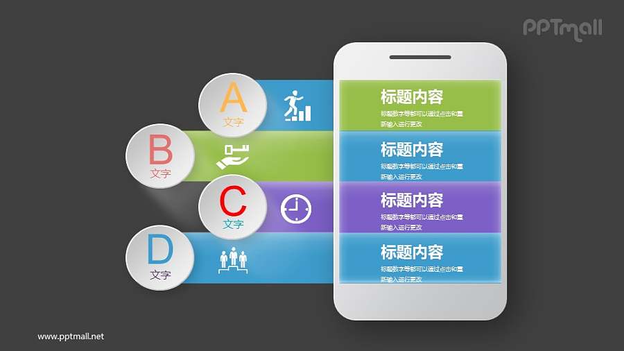 手机样机样式的四部分目录PPT图示素材下载