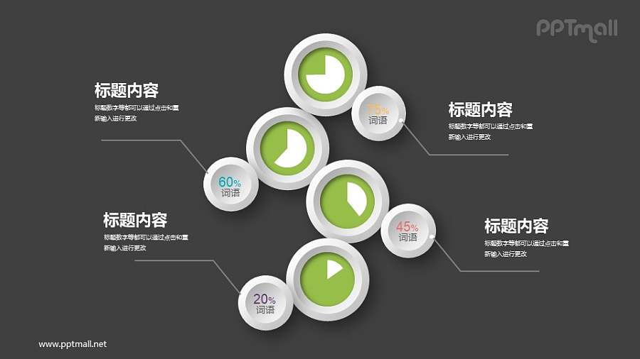 散开的饼图和数字展示PPT图示素材下载