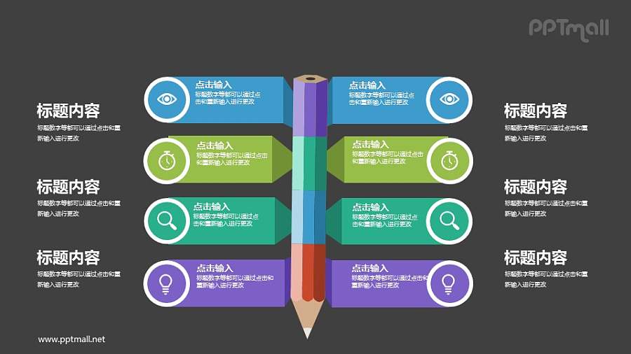 十个方面分析一根铅笔的PPT逻辑图示素材下载