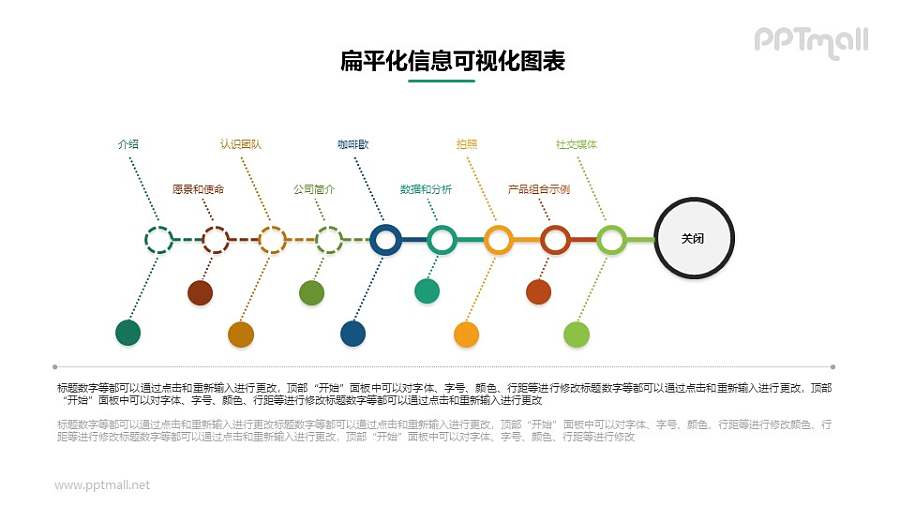 彩色的扁平化鱼骨图PPT素材下载
