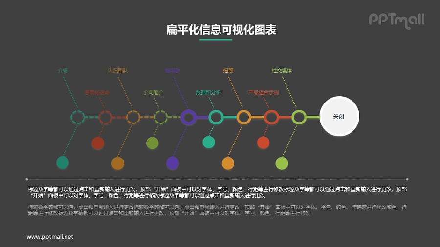 彩色的扁平化鱼骨图PPT素材下载