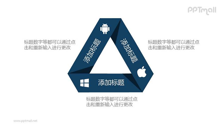 折纸风苹果、安卓、微软三角形关系PPT素材图示下载