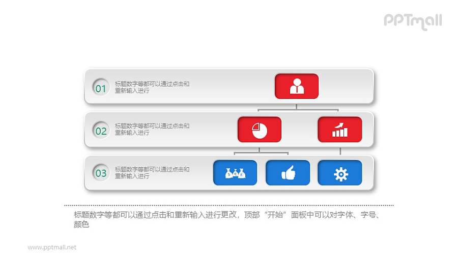 每层级带文字说明的组织架构PPT素材图示下载